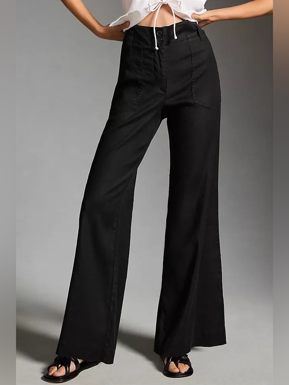 Maeve Naomi Linen Wide Leg Flare Pants - Picture 2 of 5